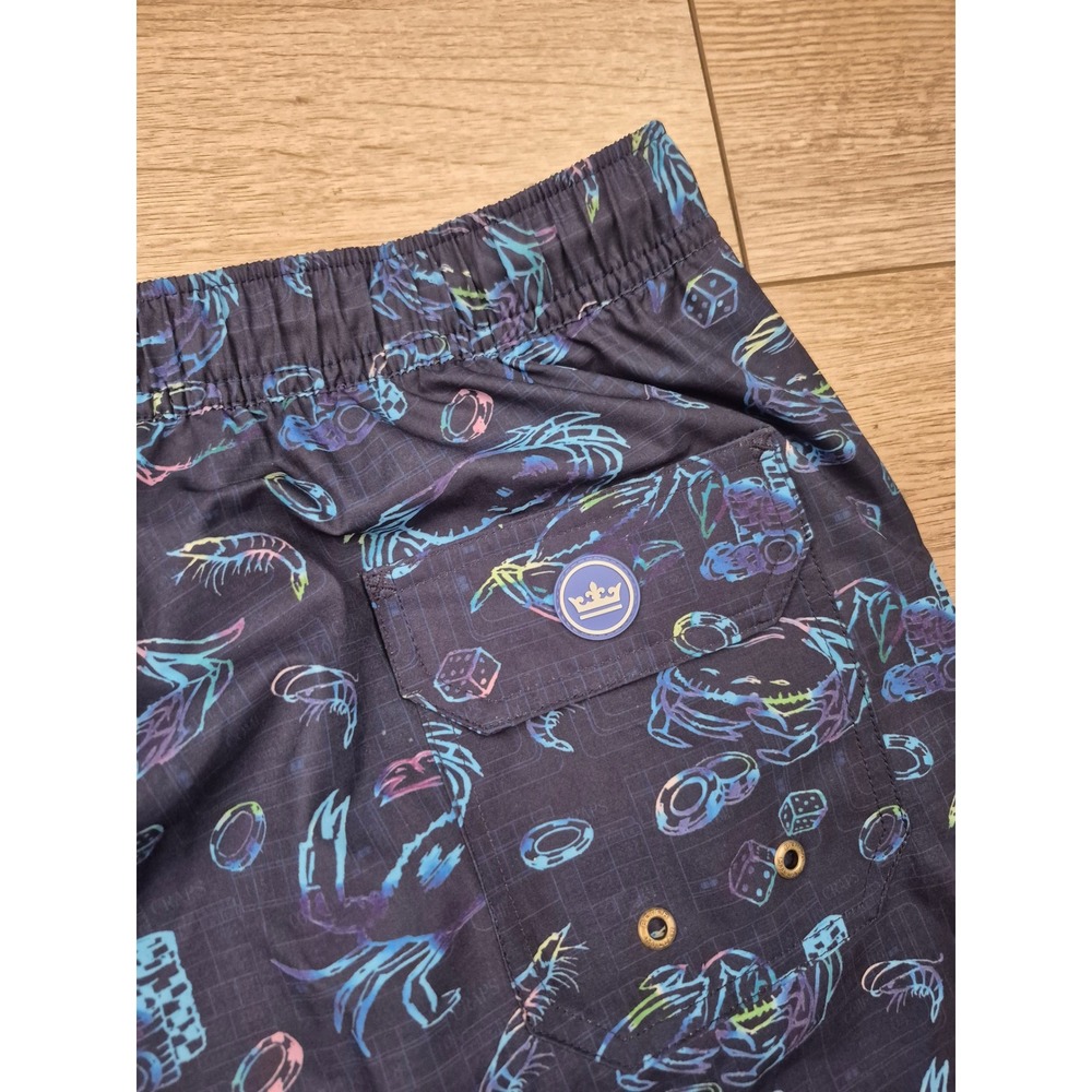 Peter Millar Mens XL Swim Trunks Navy Neon Casino Crab Shrimp Dice Print Shorts - Picture 10 of 11